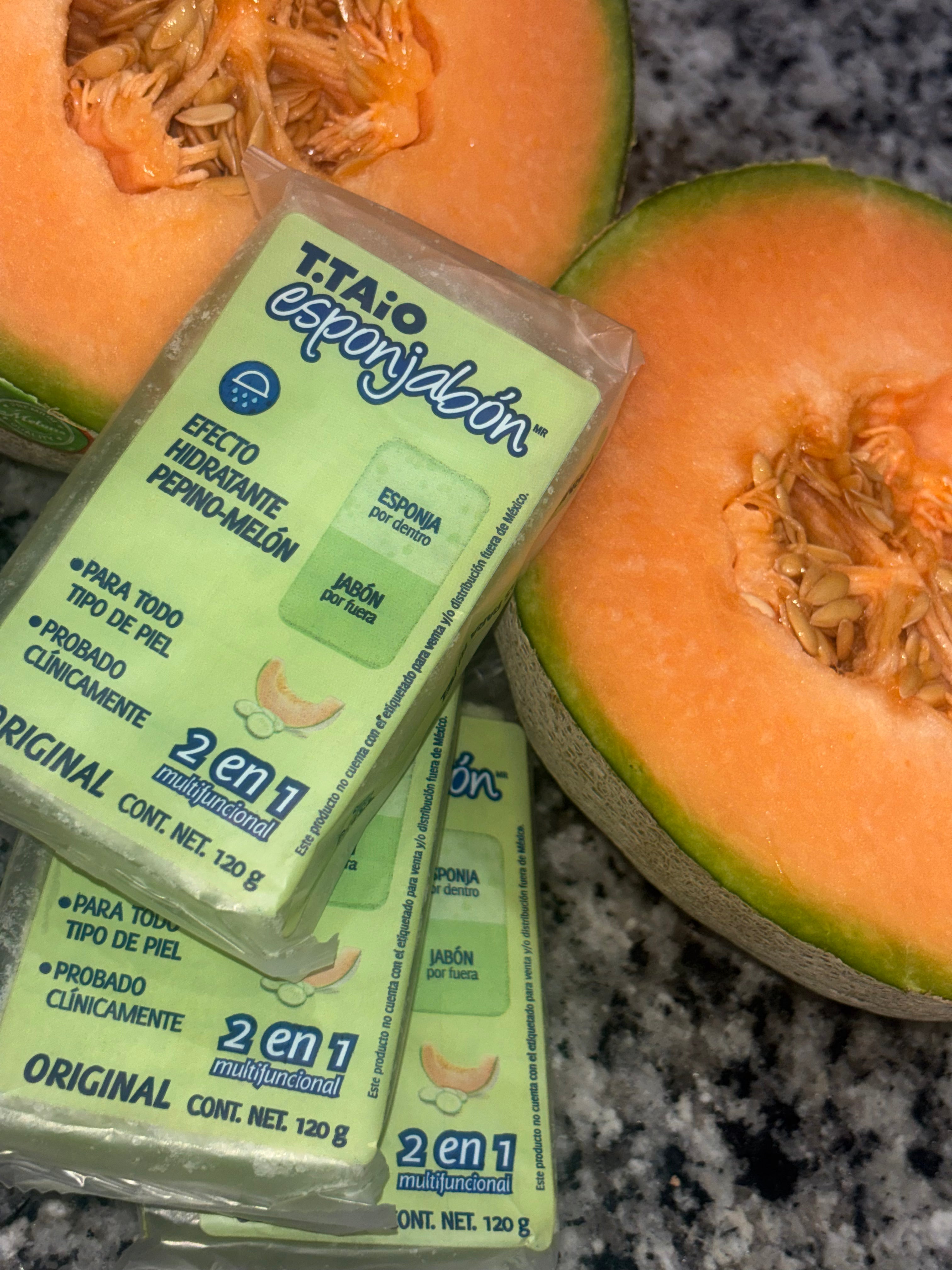 T.Taio Esponjabón is a luxurious 2-in-1 soap and sponge Pepino Melon