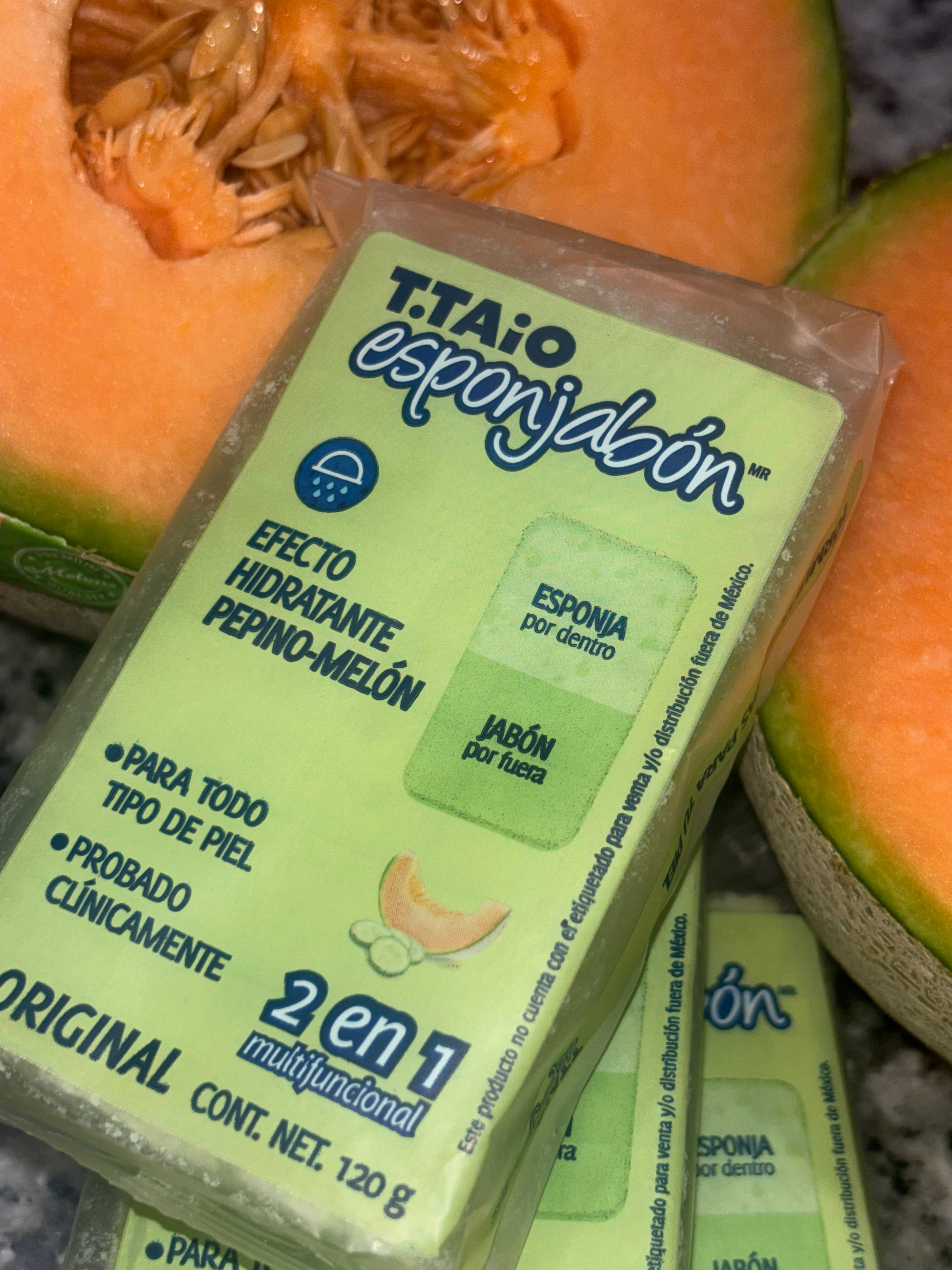 T.Taio Esponjabón is a luxurious 2-in-1 soap and sponge Pepino Melon